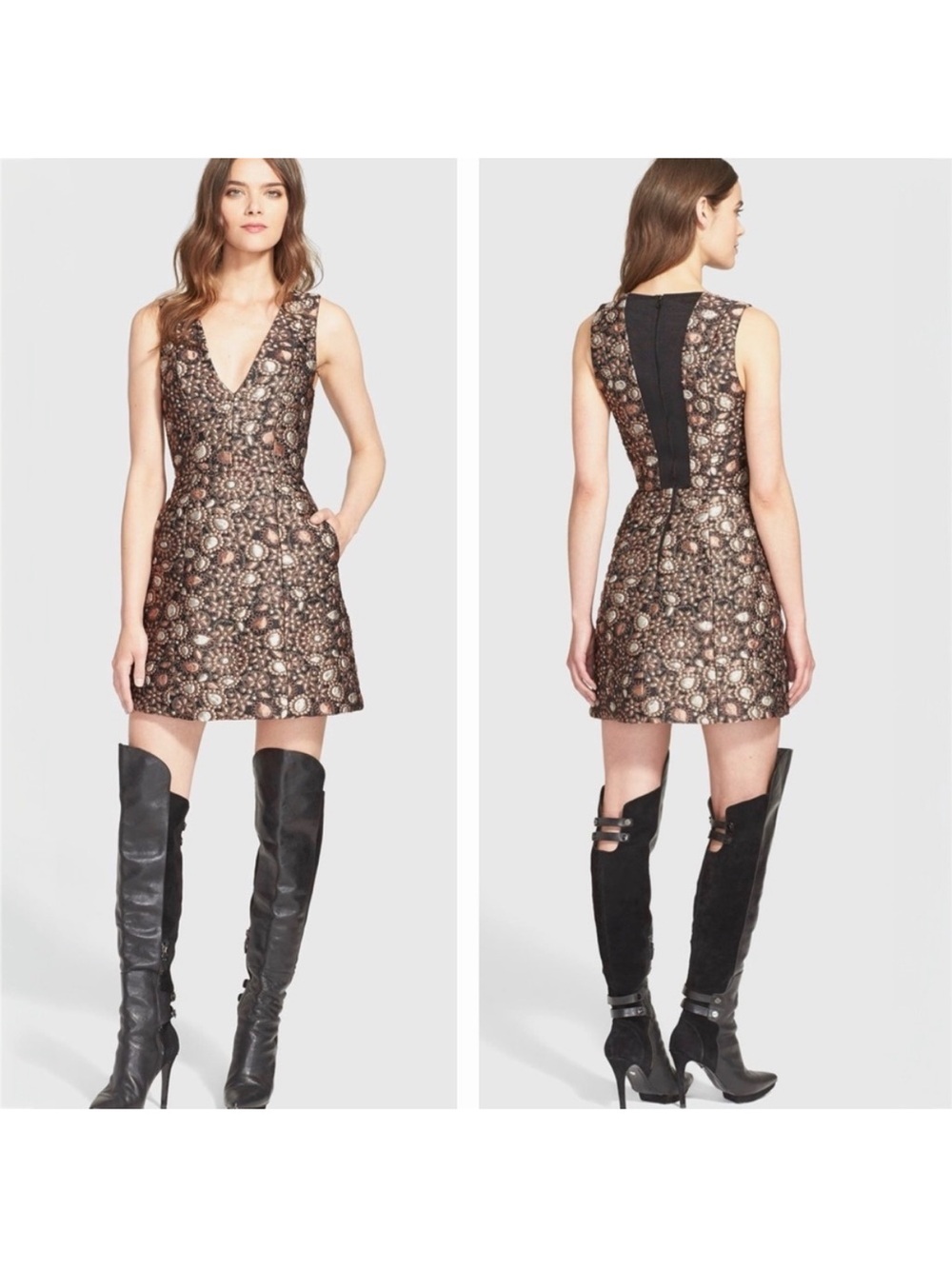 Alice + Olivia Pacey Embellished Lantern Dress Black Metallic Size 4 - Picture 3 of 14